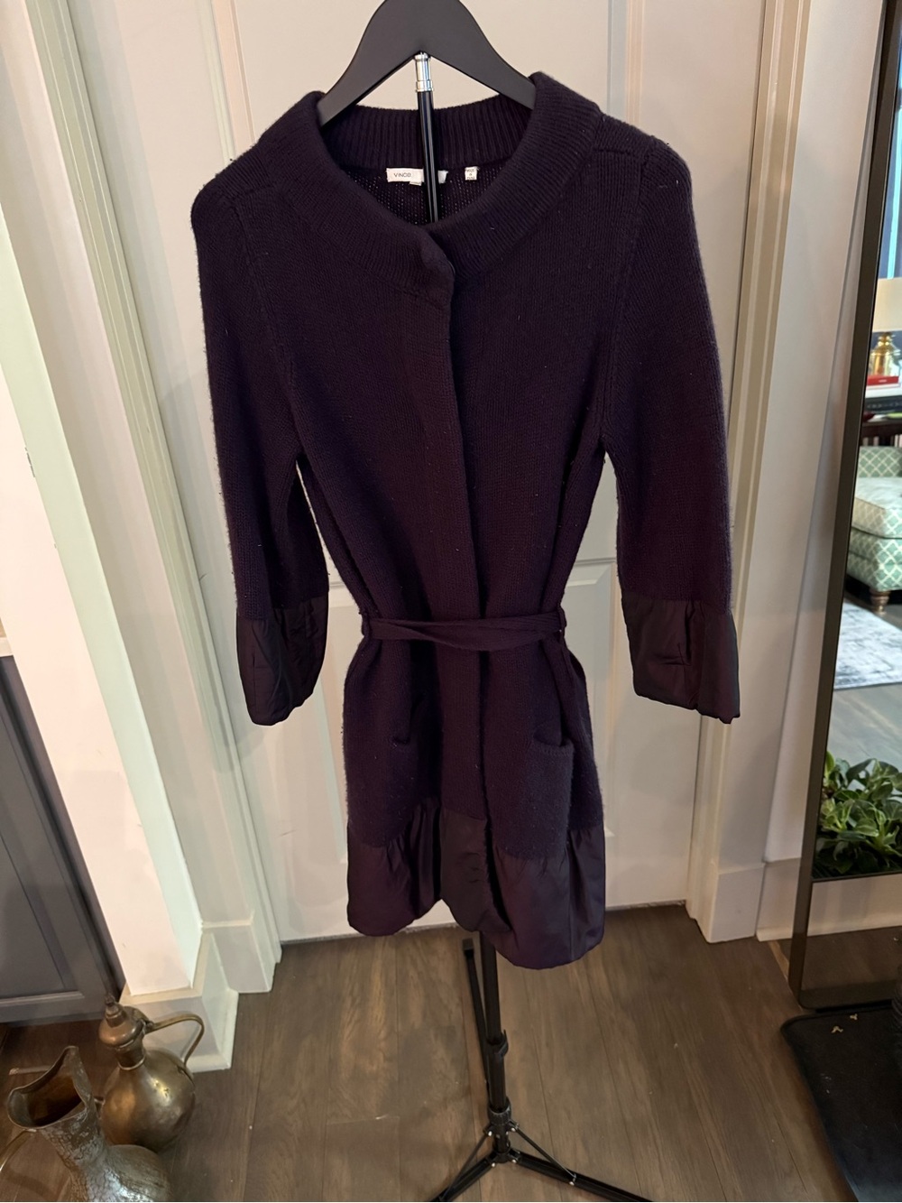 Vince Dark Purple Knit Wool-Cashmere Belted Dress